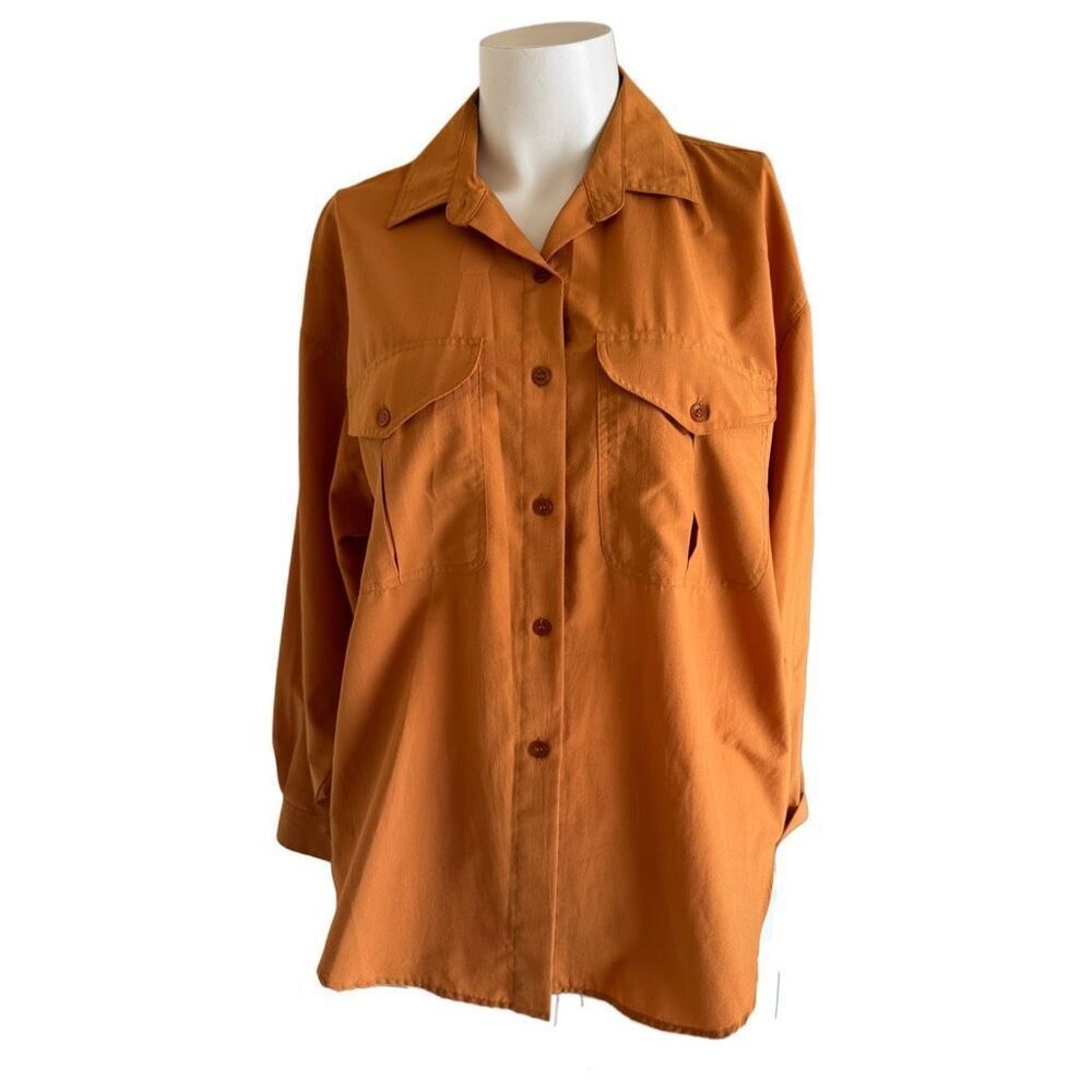 Ashleigh Morgan women’s L button up vintage 90s retro button up light orange